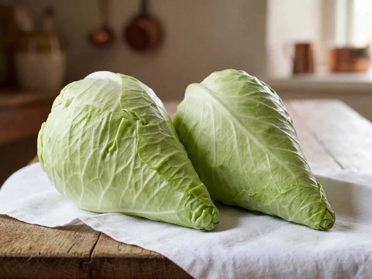 Spitskool koken, in dunne repen gesneden, in de keuken van Wilhelmus Hengstmengel