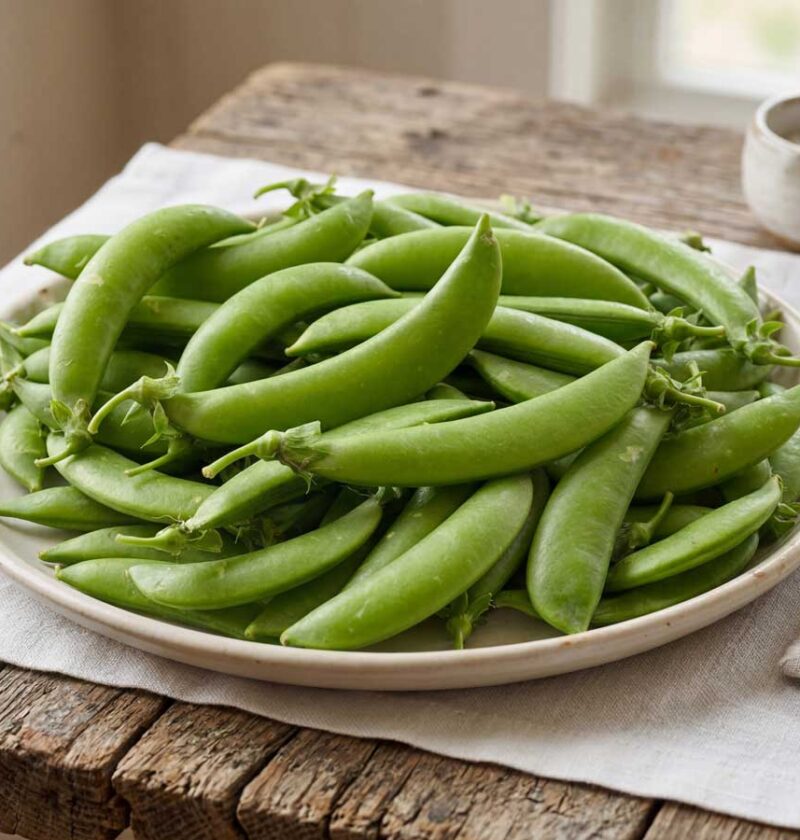 Sugar snaps koken in een gewone pan in de keuken van Wilhelmus Hengstmengel