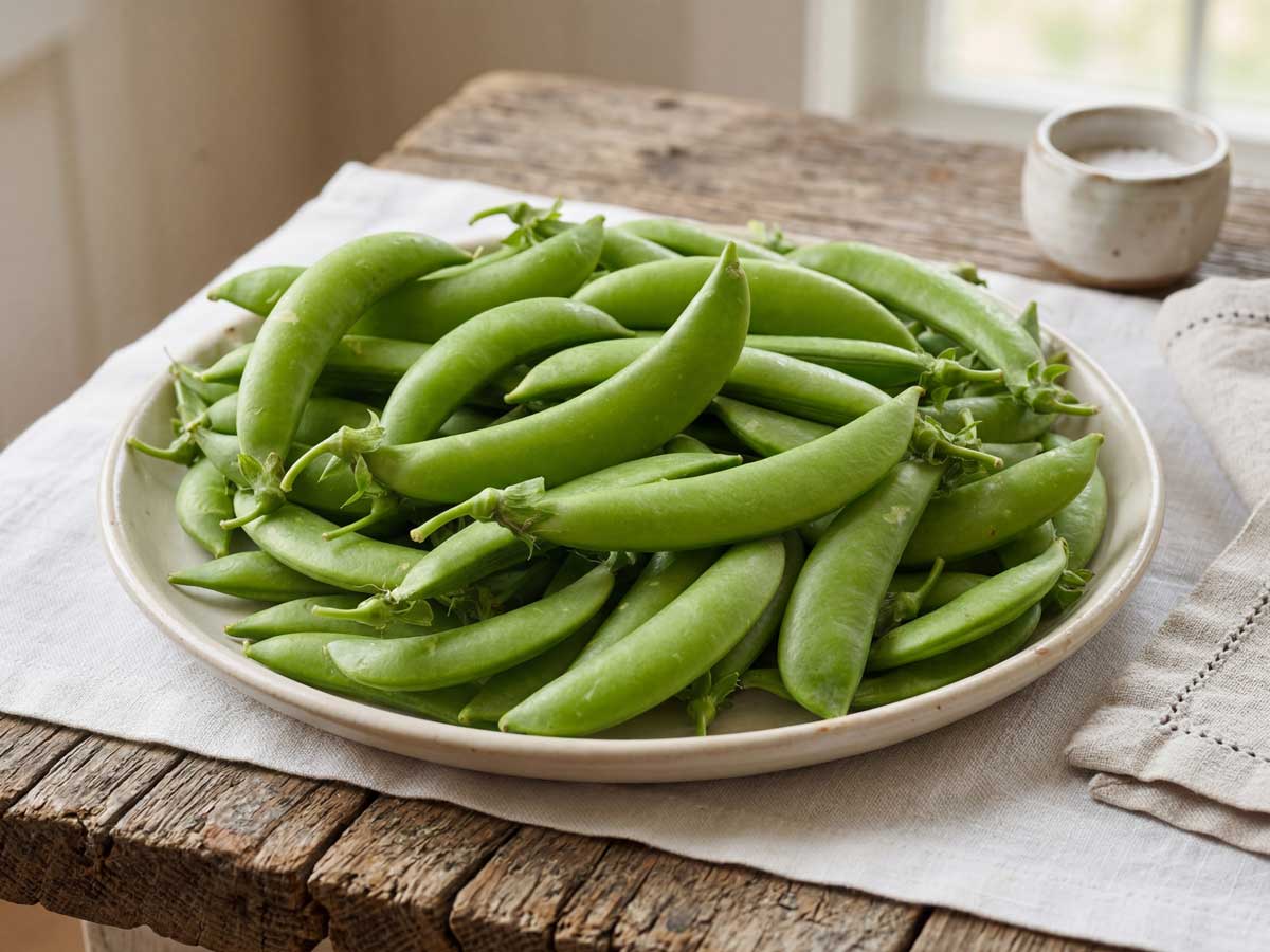 Sugar snaps koken in een gewone pan in de keuken van Wilhelmus Hengstmengel