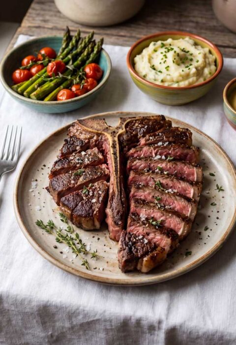 T-bone steak bakken in een gietijzeren koekenpan, zoals Wilhelmus Hengstmengel dat zou doen