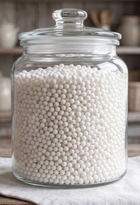 Tapioca parels koken in 1 liter water met zout, in de keuken van Wilhelmus Hengstmengel