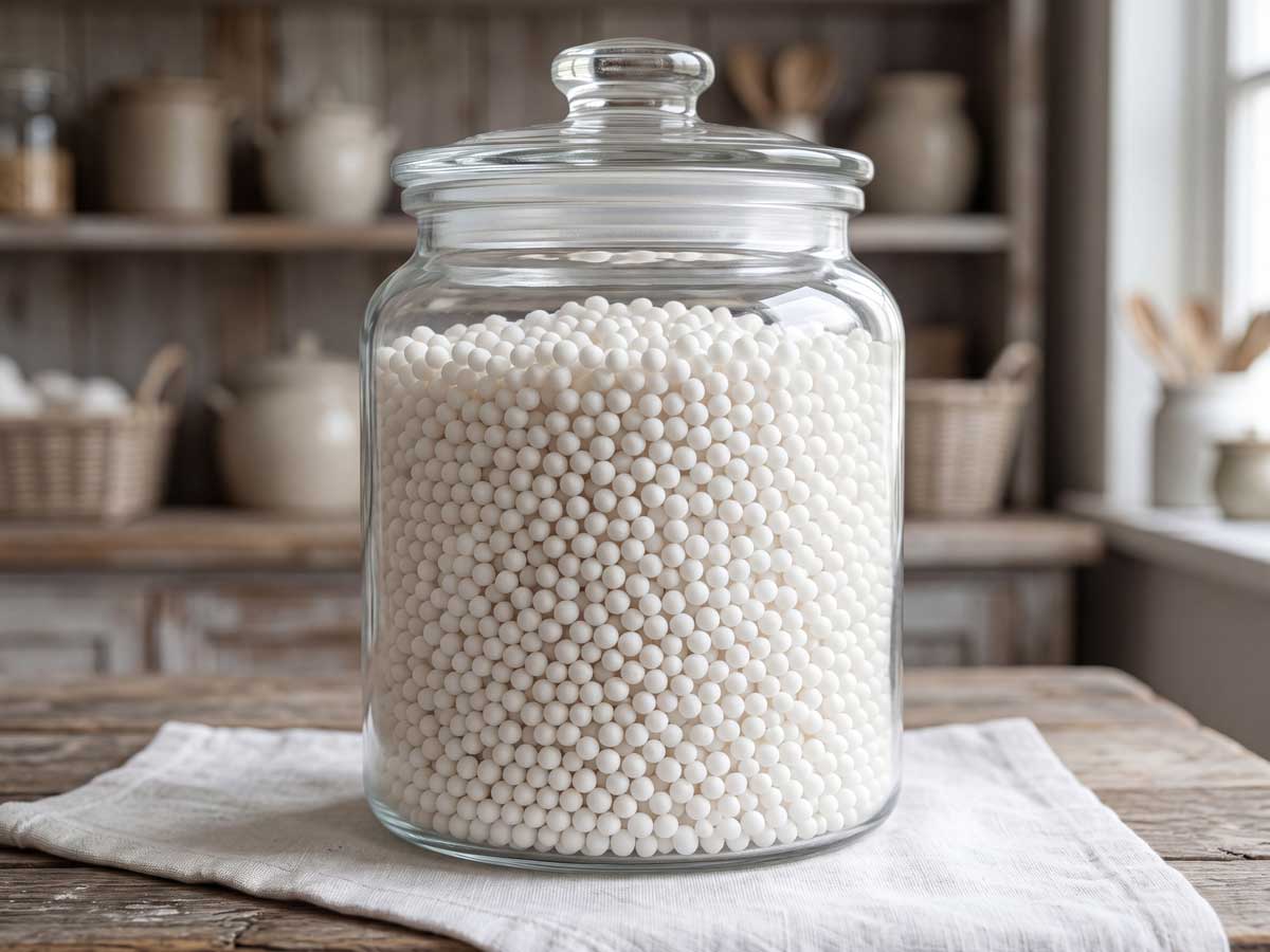 Tapioca parels koken in 1 liter water met zout, in de keuken van Wilhelmus Hengstmengel