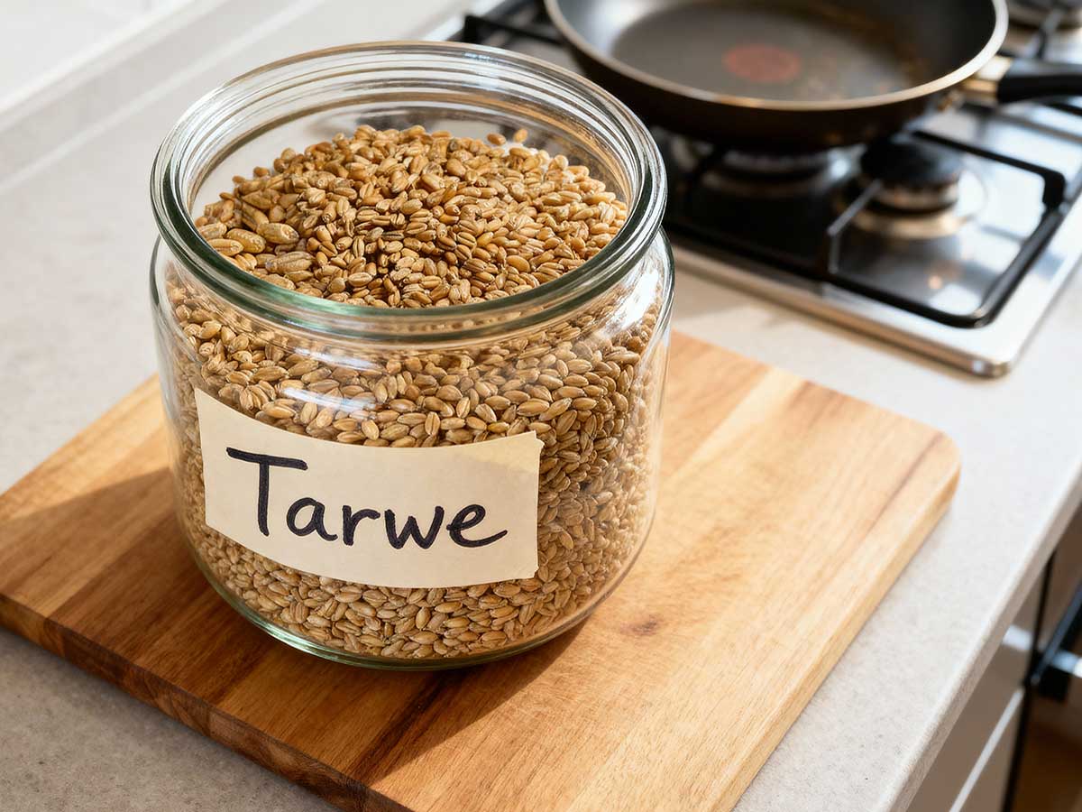 Een grote, open, voorraadbus vol met tarwe.