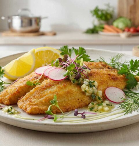 Tilapia bakken in een gietijzeren koekenpan