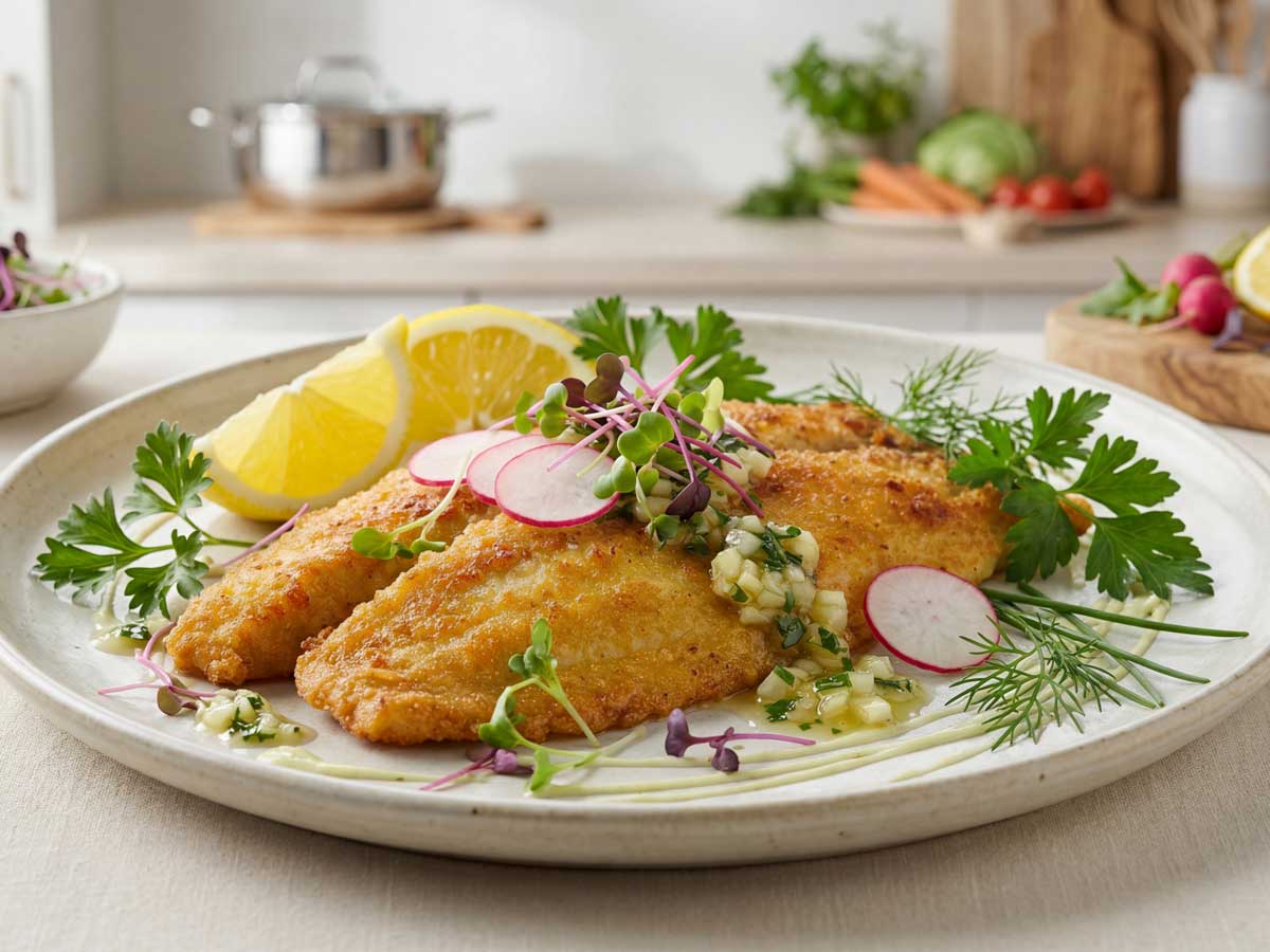 Tilapia bakken in een gietijzeren koekenpan