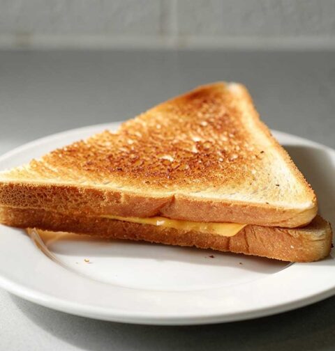 Een tosti ham kaas, dat net opgewarmd is.