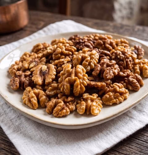 Walnoten roosteren in een goede koekenpan, zonder olie in de keuken van Wilhelmus Hengstmengel