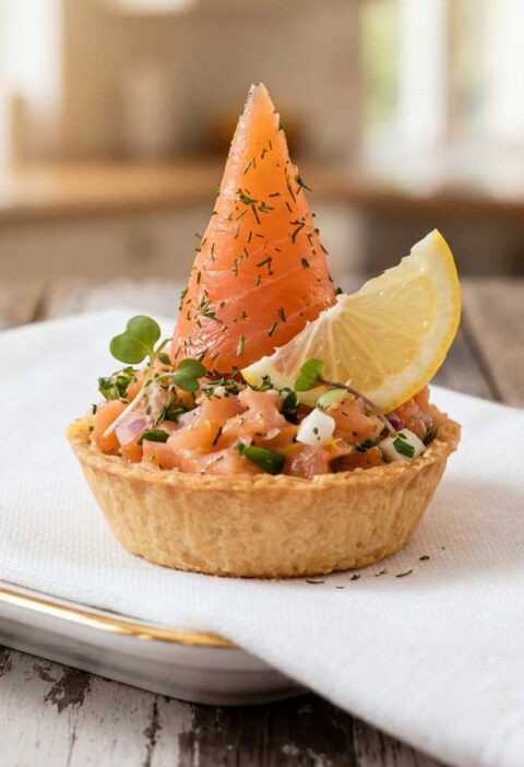 Zalmtartaar van gerookte zalm in een bakje, kerst bij Wilhelmus Hengstmengel