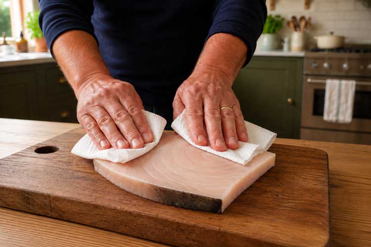 Zwaardvis droog deppen met de handen