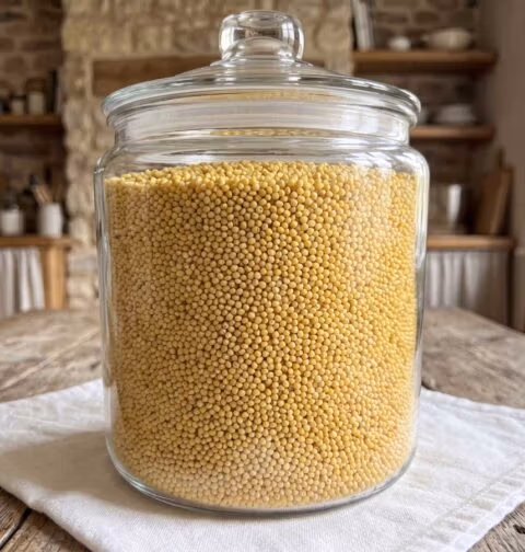 Gierst koken in een gewone pan in de keuken van Wilhelmus Hengstmengel