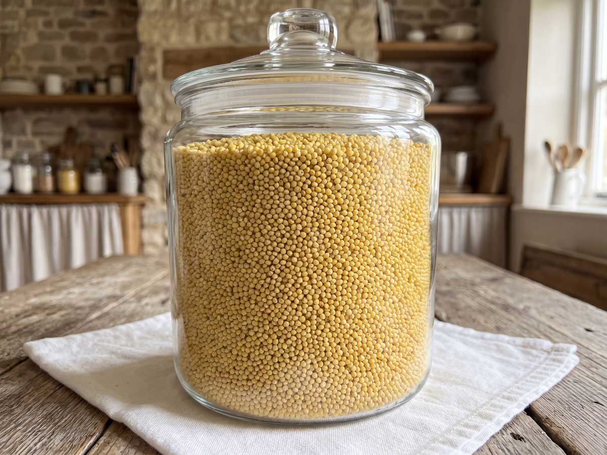Gierst koken in een gewone pan in de keuken van Wilhelmus Hengstmengel