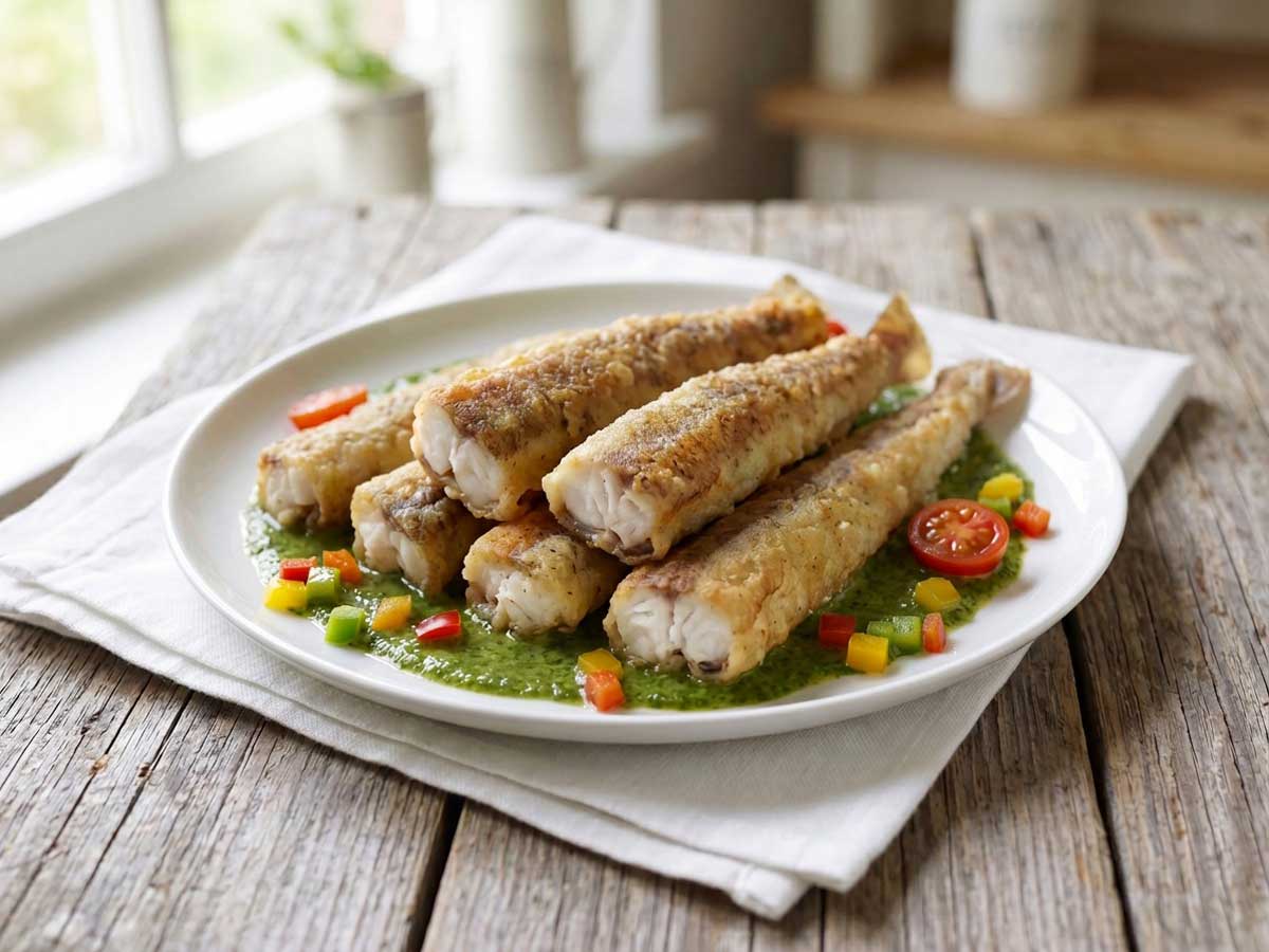 Hondshaai bakken in een gietijzeren pan in de keuken van Wilhelmus Hengstmengel