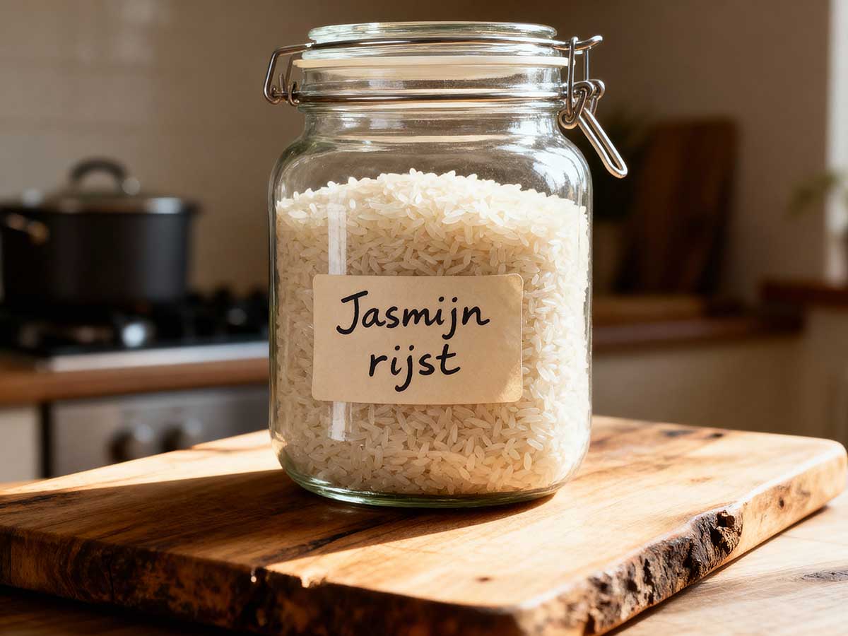 Een voorraadbus vol met jasmijn rijst.