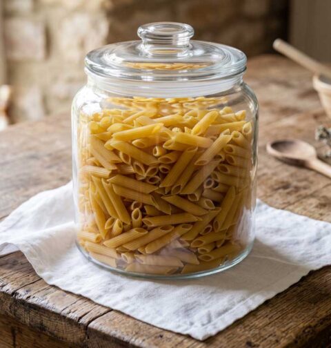 Penne koken in 4 liter water met een eetlepel zout