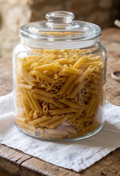 Penne koken in 4 liter water met een eetlepel zout