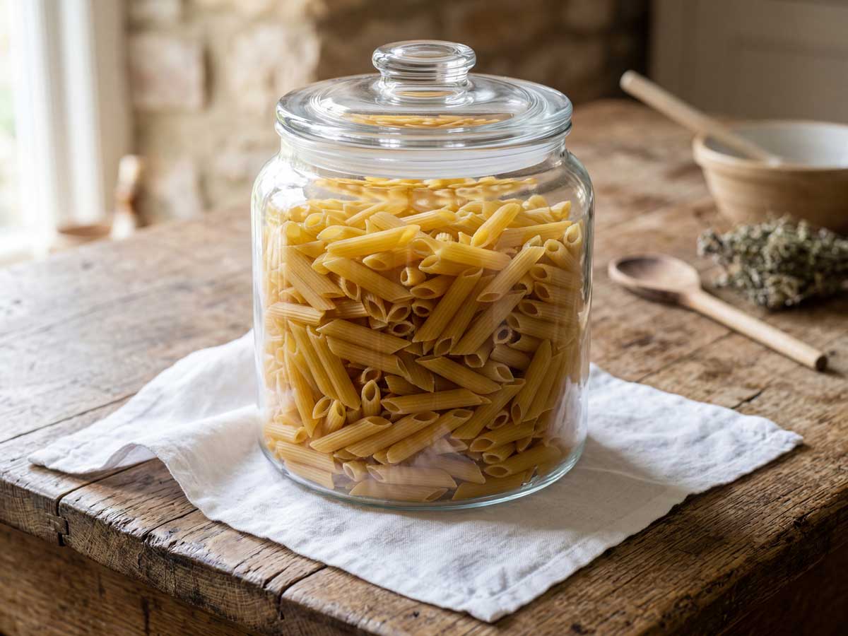 Penne koken in 4 liter water met een eetlepel zout