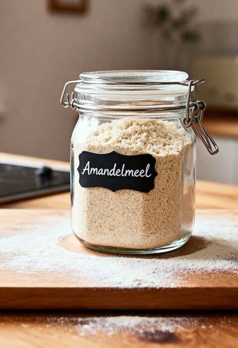 Een voorraadbus met zelf gemaakt amandelmeel.
