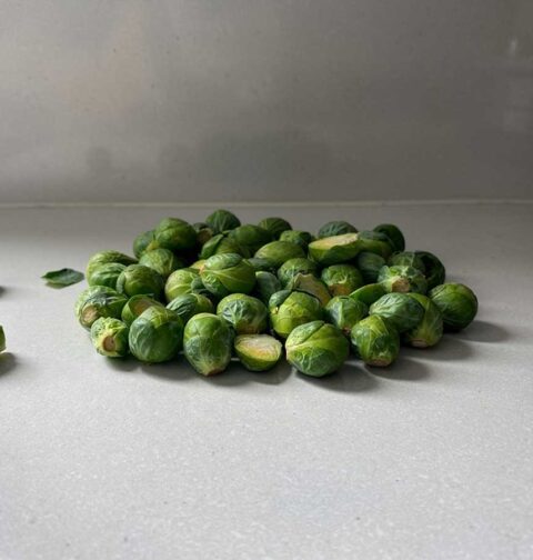 Verse spruitjes op het werkblad, om schoongemaakt te worden.